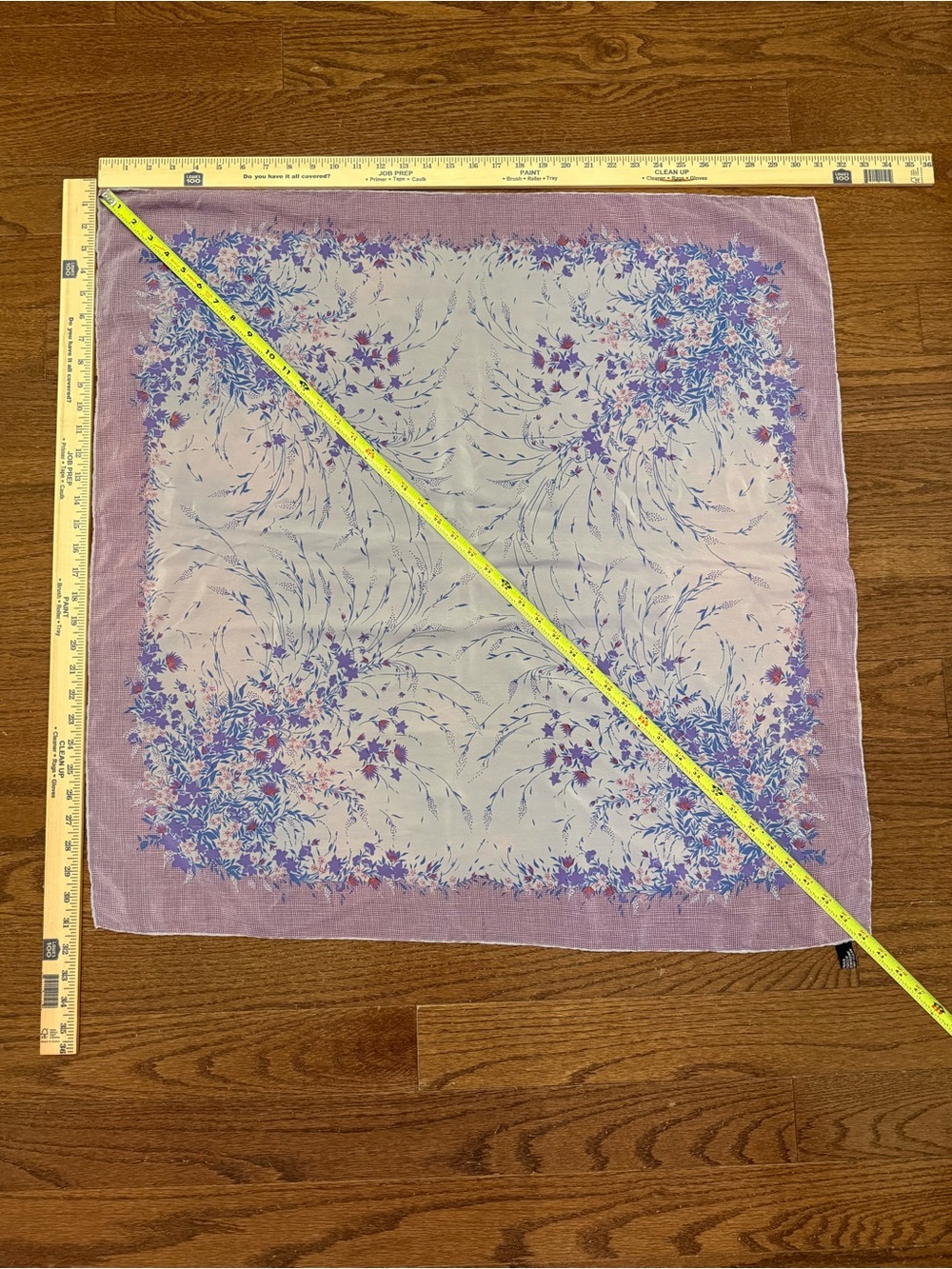 Vintage 90s Italy Pure Silk Lavender Floral Grid Oblong Scarf Wrap Bandana Top - Picture 6 of 6